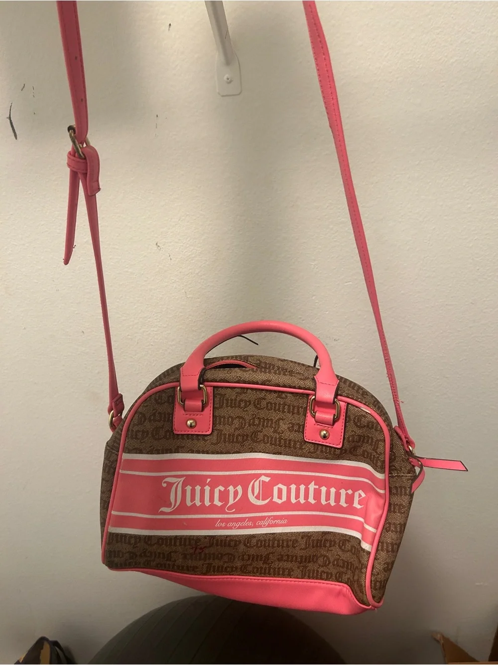Juicy Couture Brown and Pink Logo Satchel
